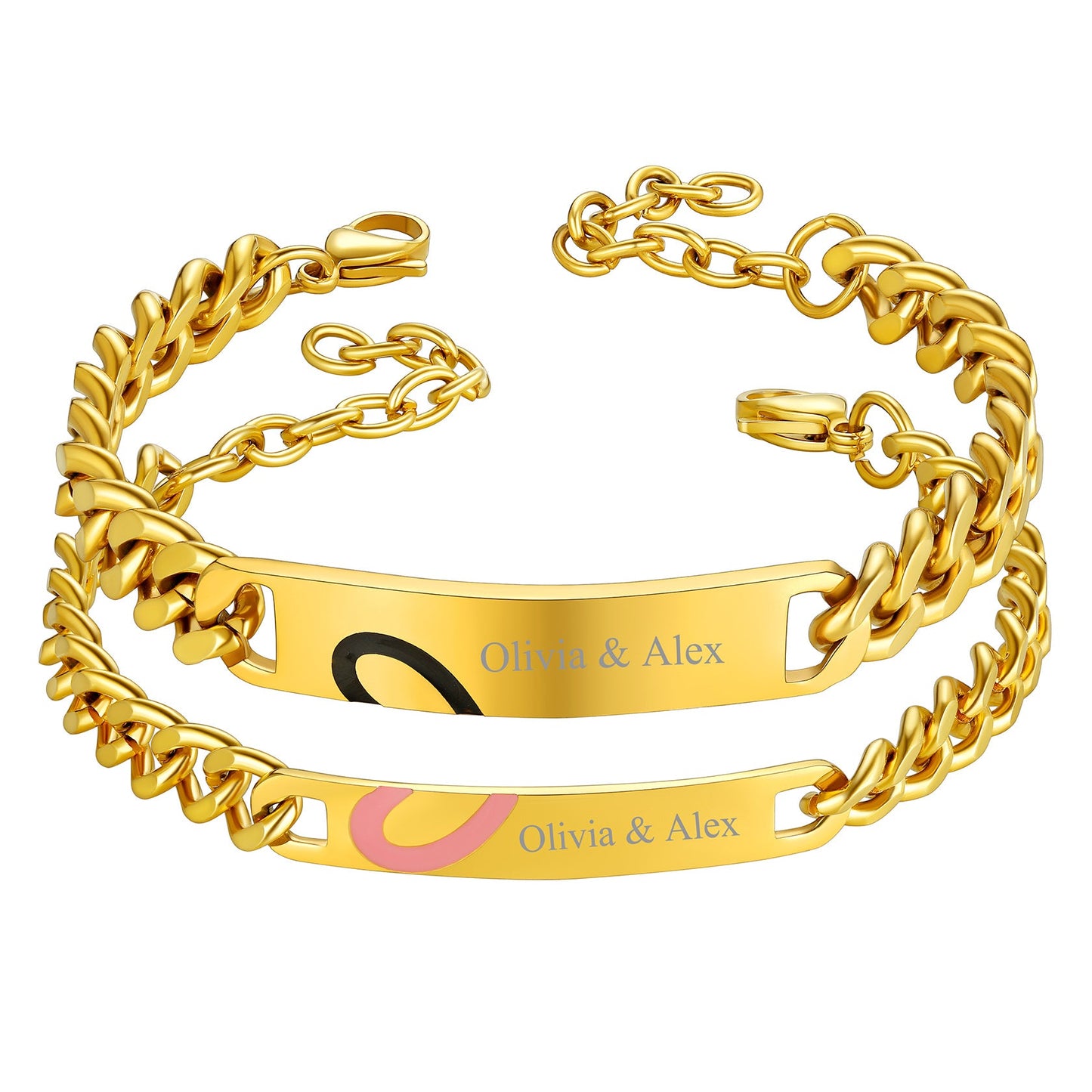 Custom Engraving Heart Couple Link Bracelet