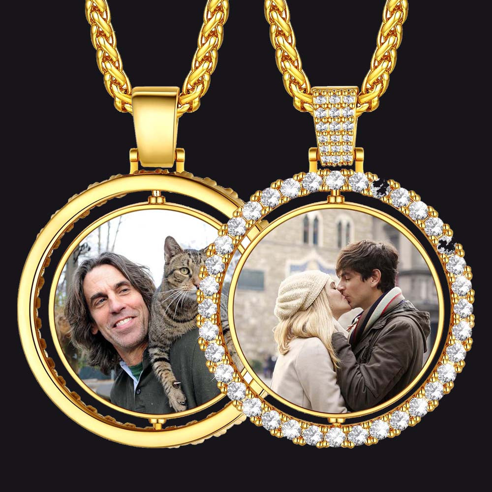 Personalized Memorial Double-side Picture Circle Chain Necklace for