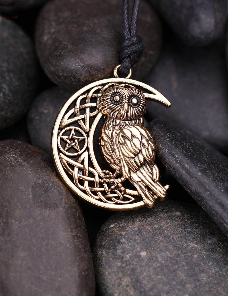 Mystical Owl and Crescent Moon Pentacle Necklace: a Wiccan Amulet for Owl Enthusiasts