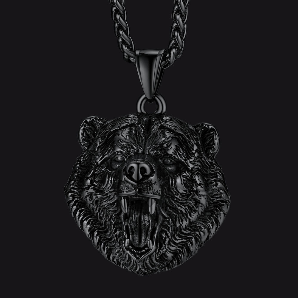 Wild Roaring Bear Head Pendant Necklace for