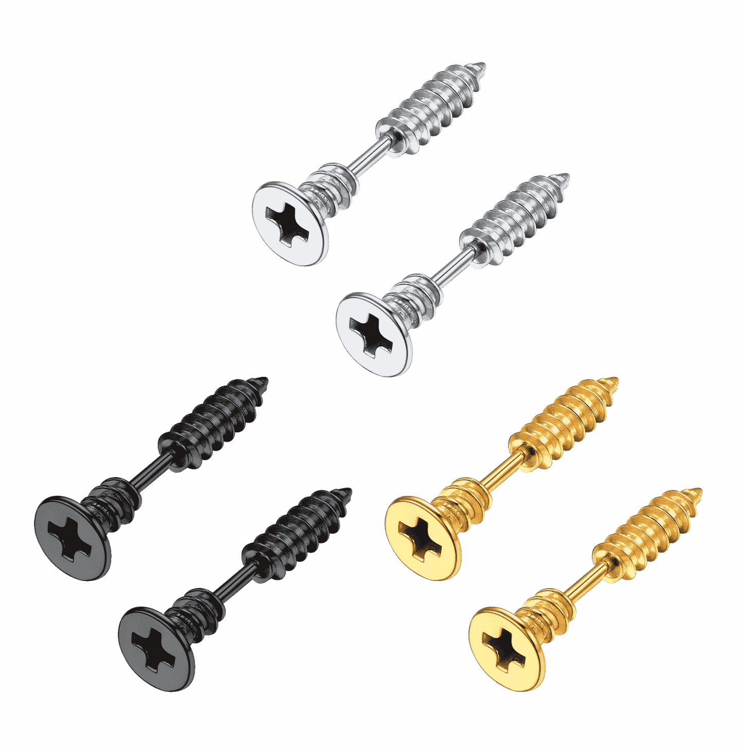 Screw Back Stud Earrings Set of 3 Pairs for