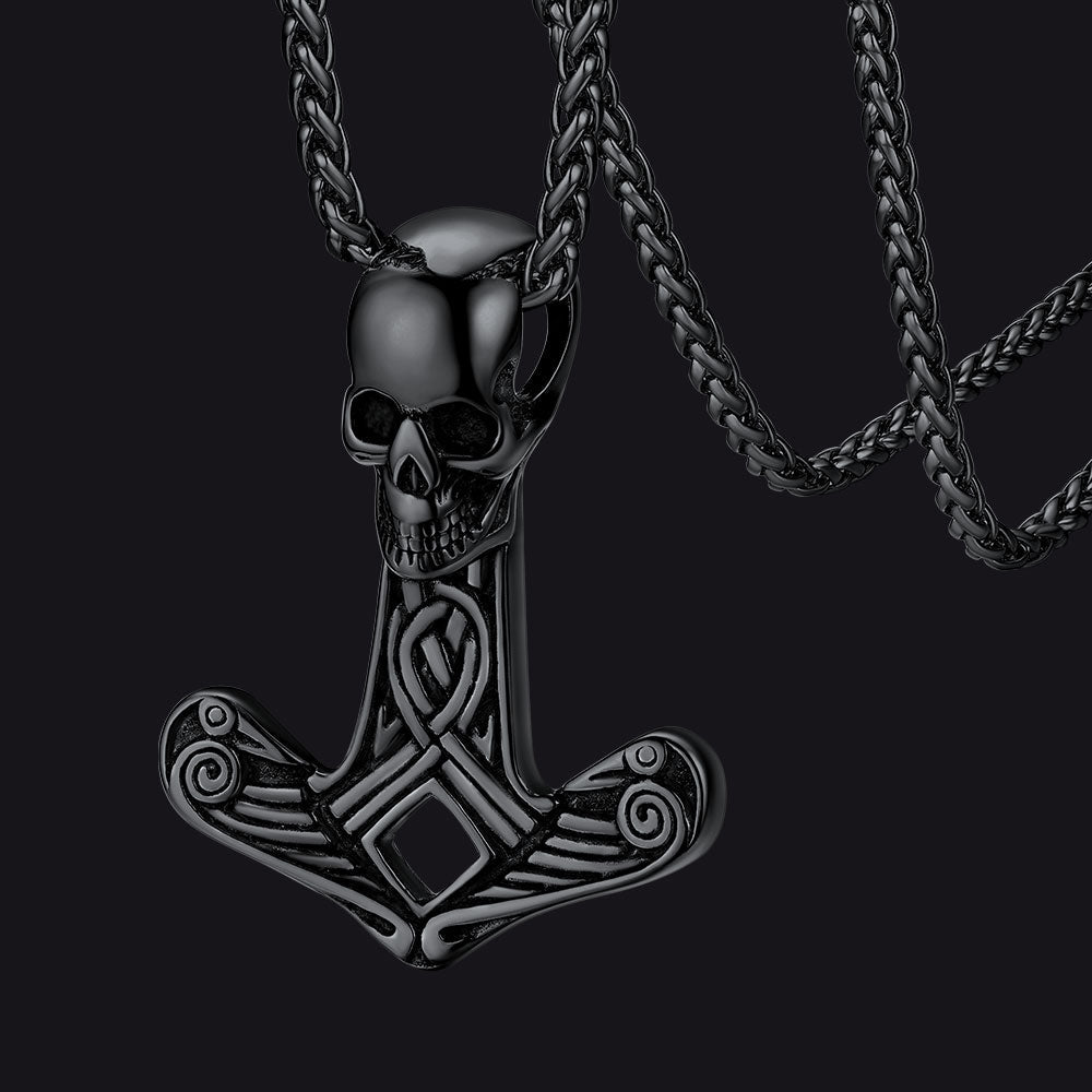 Flash Viking Skull Spear Pendant Necklace for