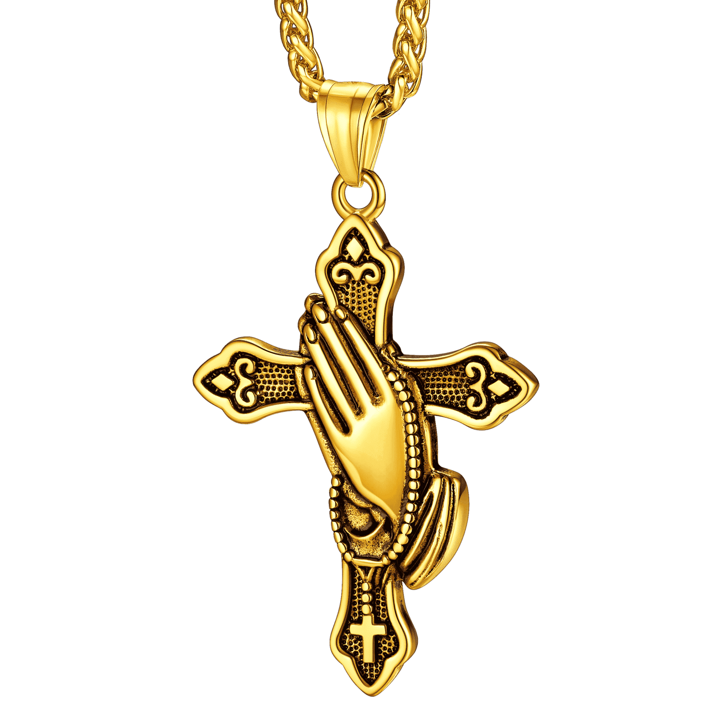 Flash Christian Praying Hands Cross Necklace for