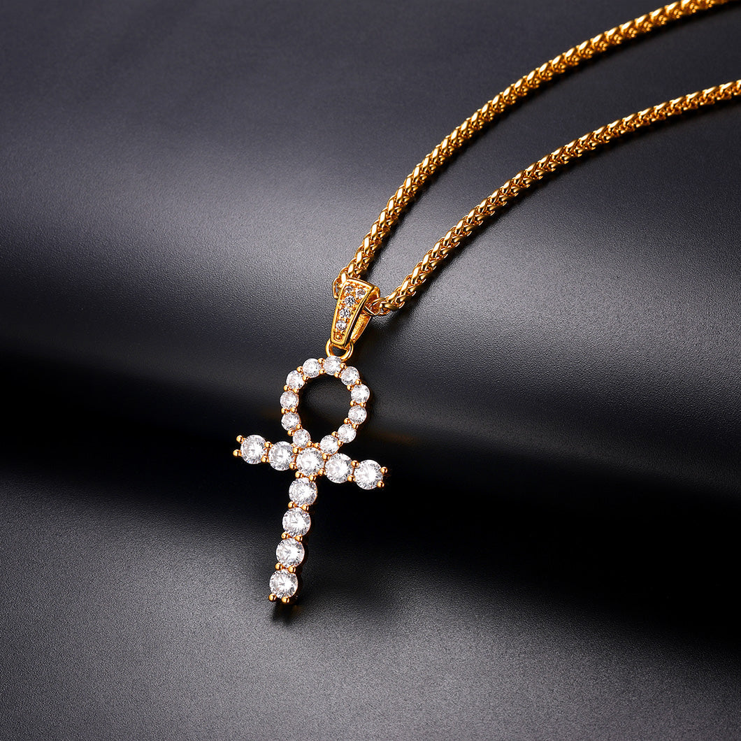 Ankh Cross Necklace With Zirconia for