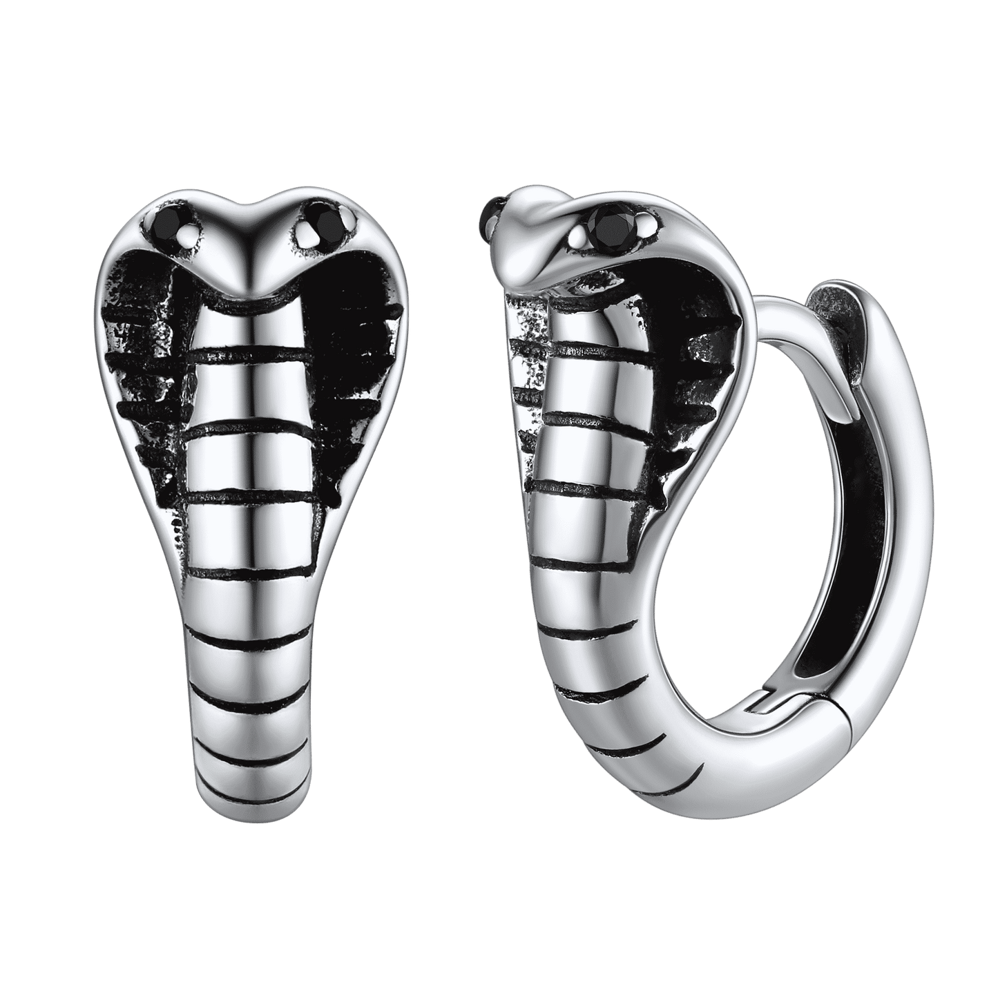 Sterling Silver Cobra Snake Huggie Hoop Earrings for