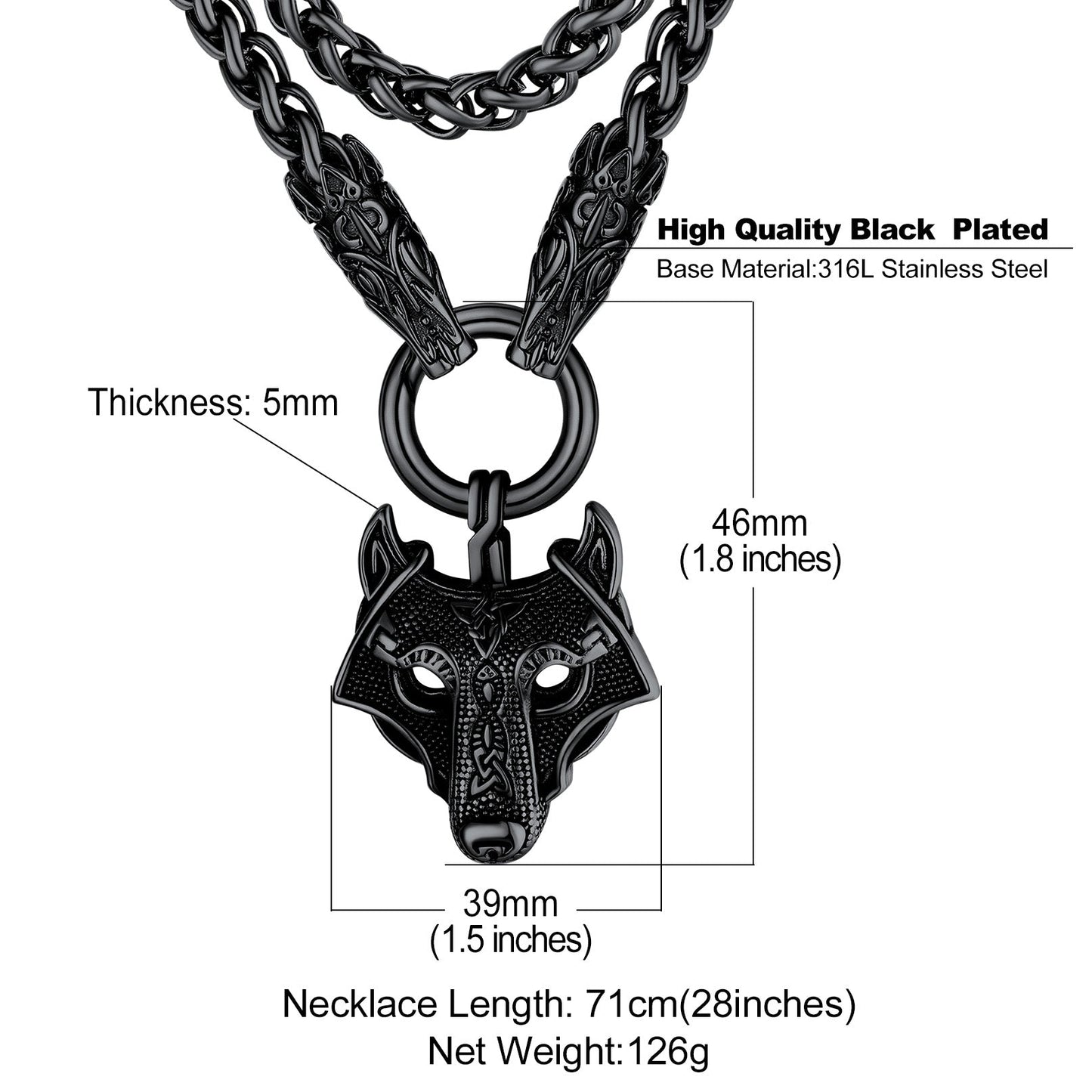 Viking Wolf Pendant Necklace With Wolf Rope Chain for