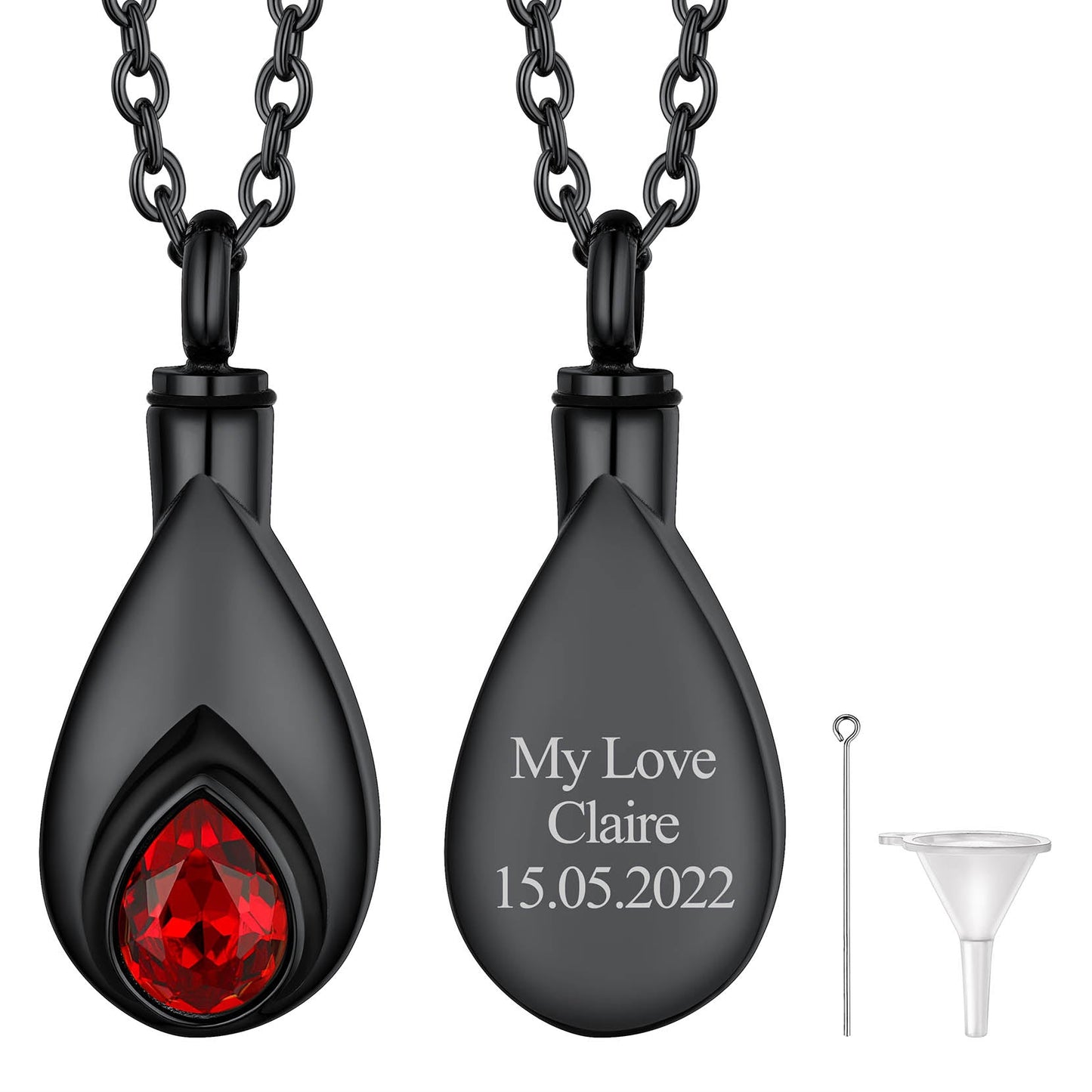 Custom Cremation Tear Drop Birthstone Urn Ashes Necklace for