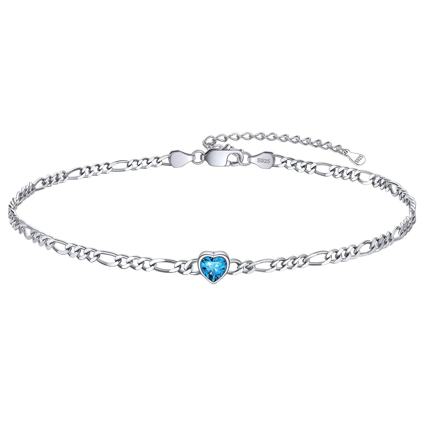 Personalized Sterling Silver Birthstone Dainty Heart Anklet for