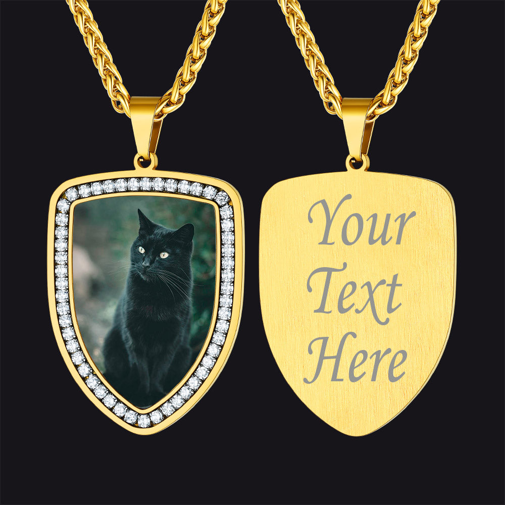 Personalized Shield Picture Necklace Pendant With Cz for