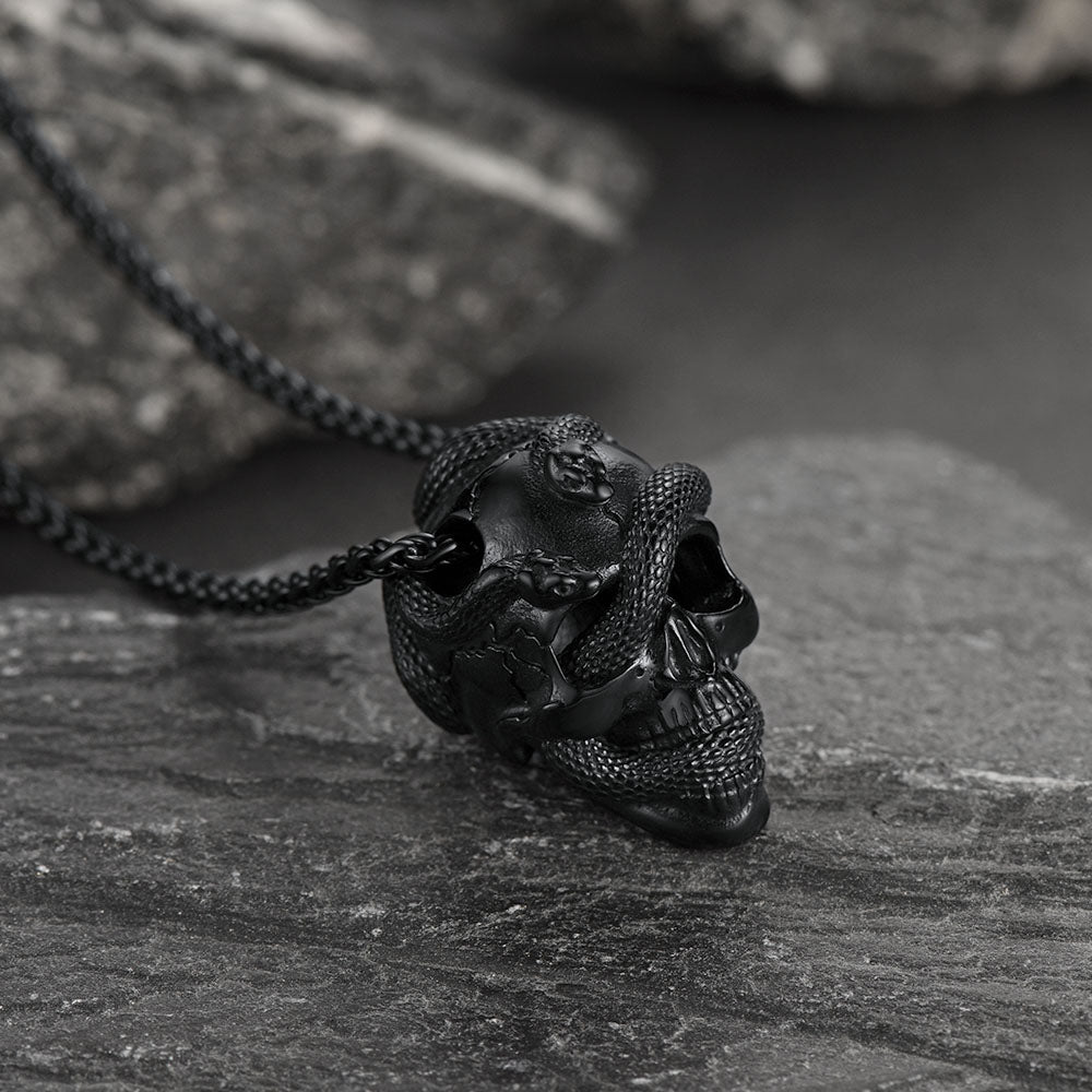 Gothic Snake Skull Pendant Necklace for