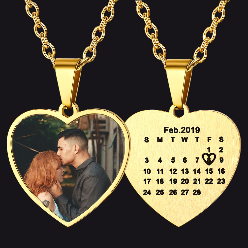 Customized Heart Photo Picture Necklace With Calendar for