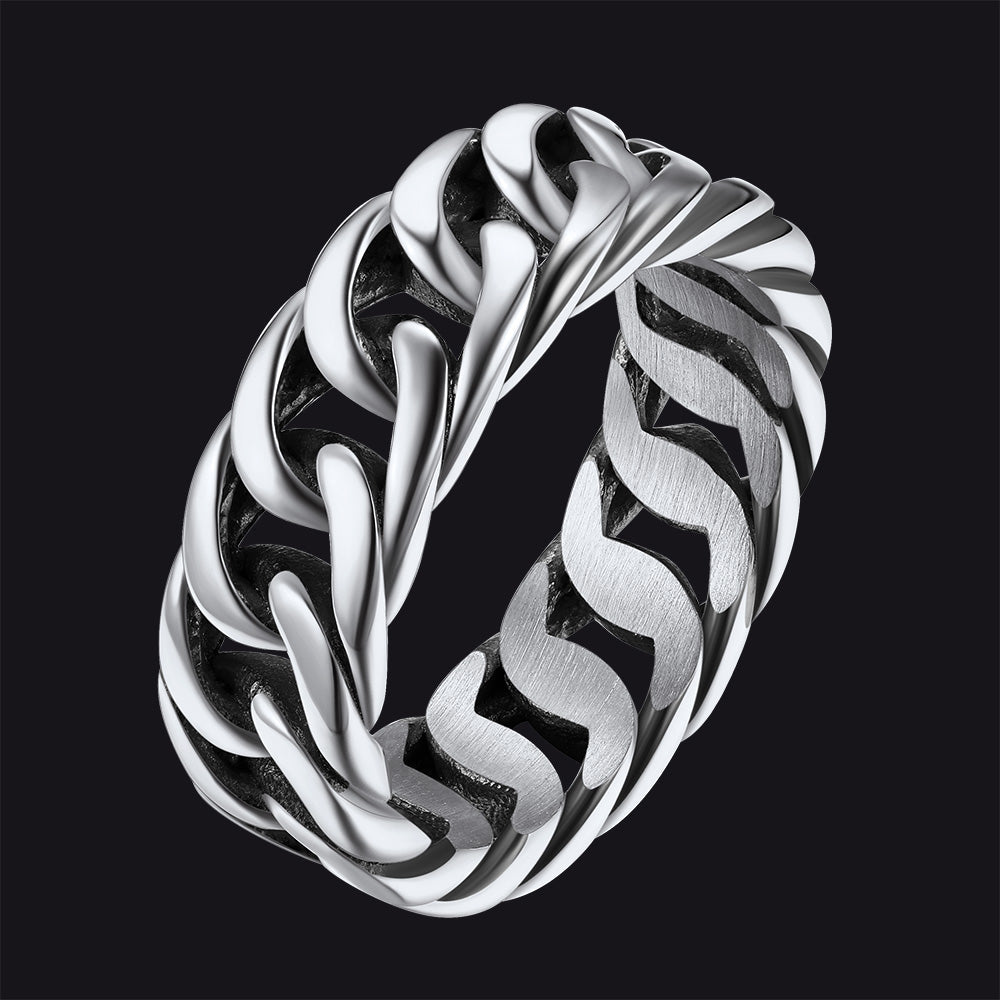 Stainelss Steel Cuban Chain Band Ring for