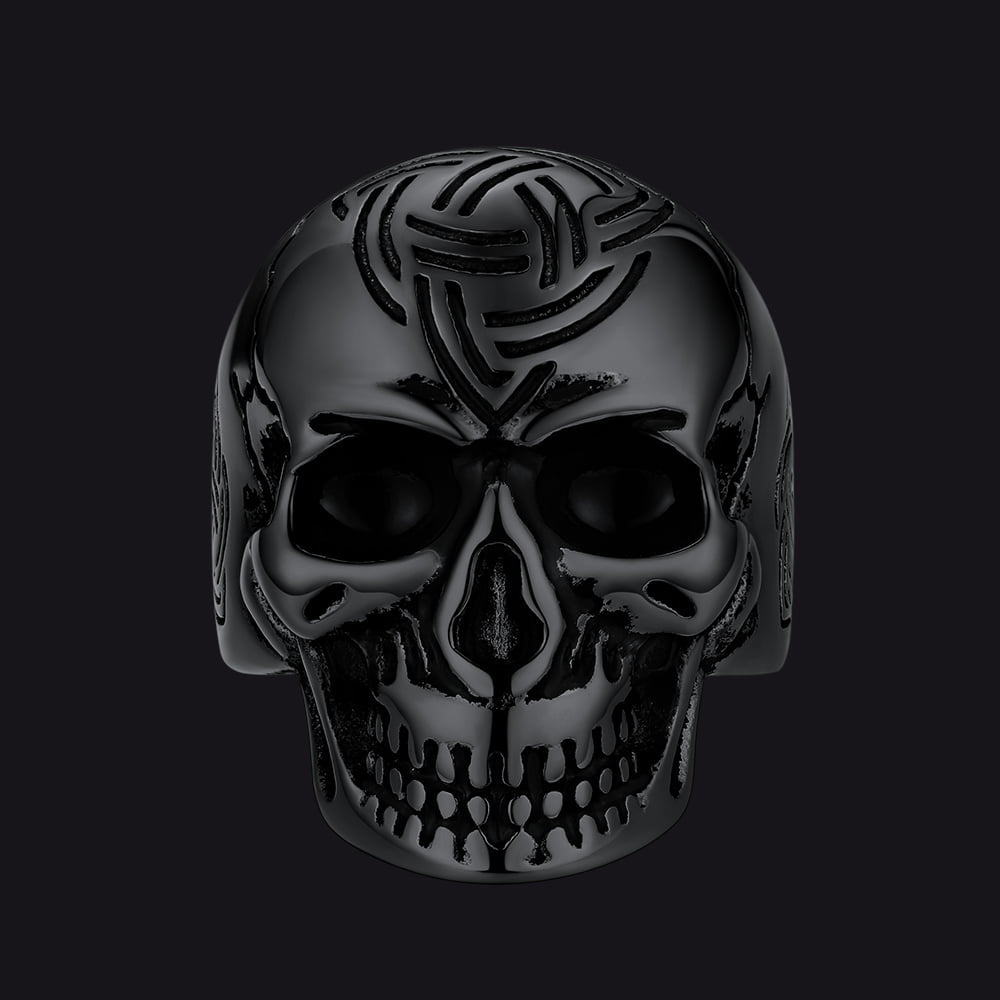Gothic Skull Ring for With Viking Celtic Triquetra