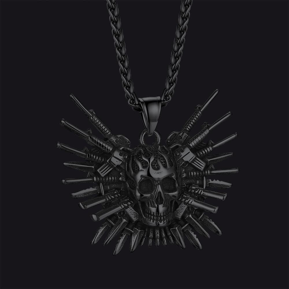 Punk Full Armed Skull Pendant Necklace for