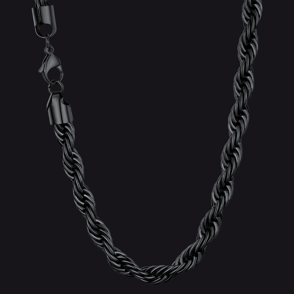 Twisted Rope Chain Stainless Steel Link Necklace for