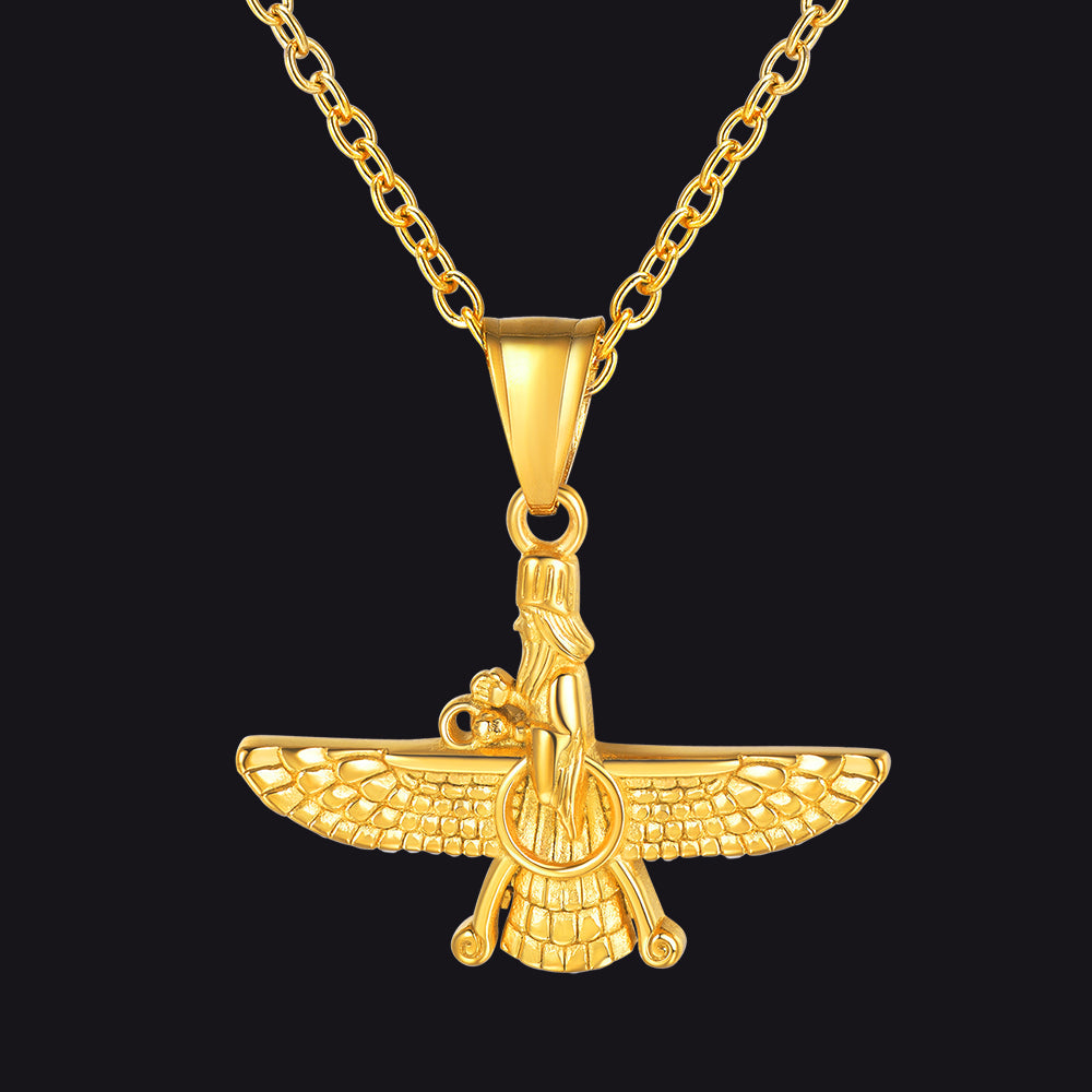 Stainless Steel Faravahar Ahura Mazda Pendant Necklace for