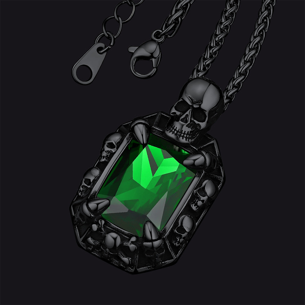 Gothic Skull Dragon Claw Crystal Necklace for