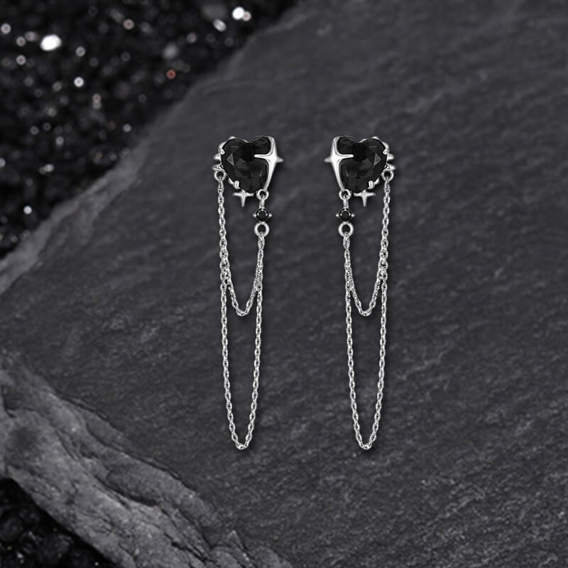 Gothic Heart Tassel Zircon Copper Stud Earrings