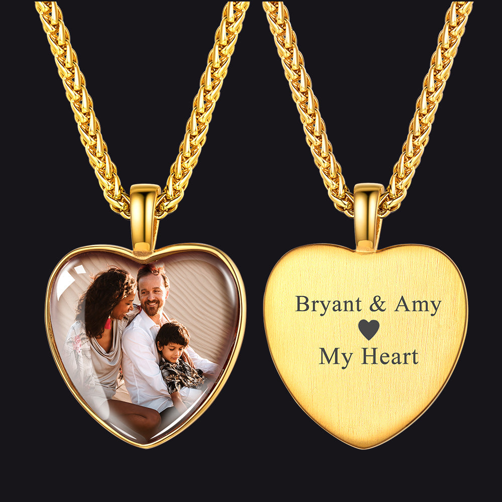 Personalized Heart Picture Memorial Necklace for Couple