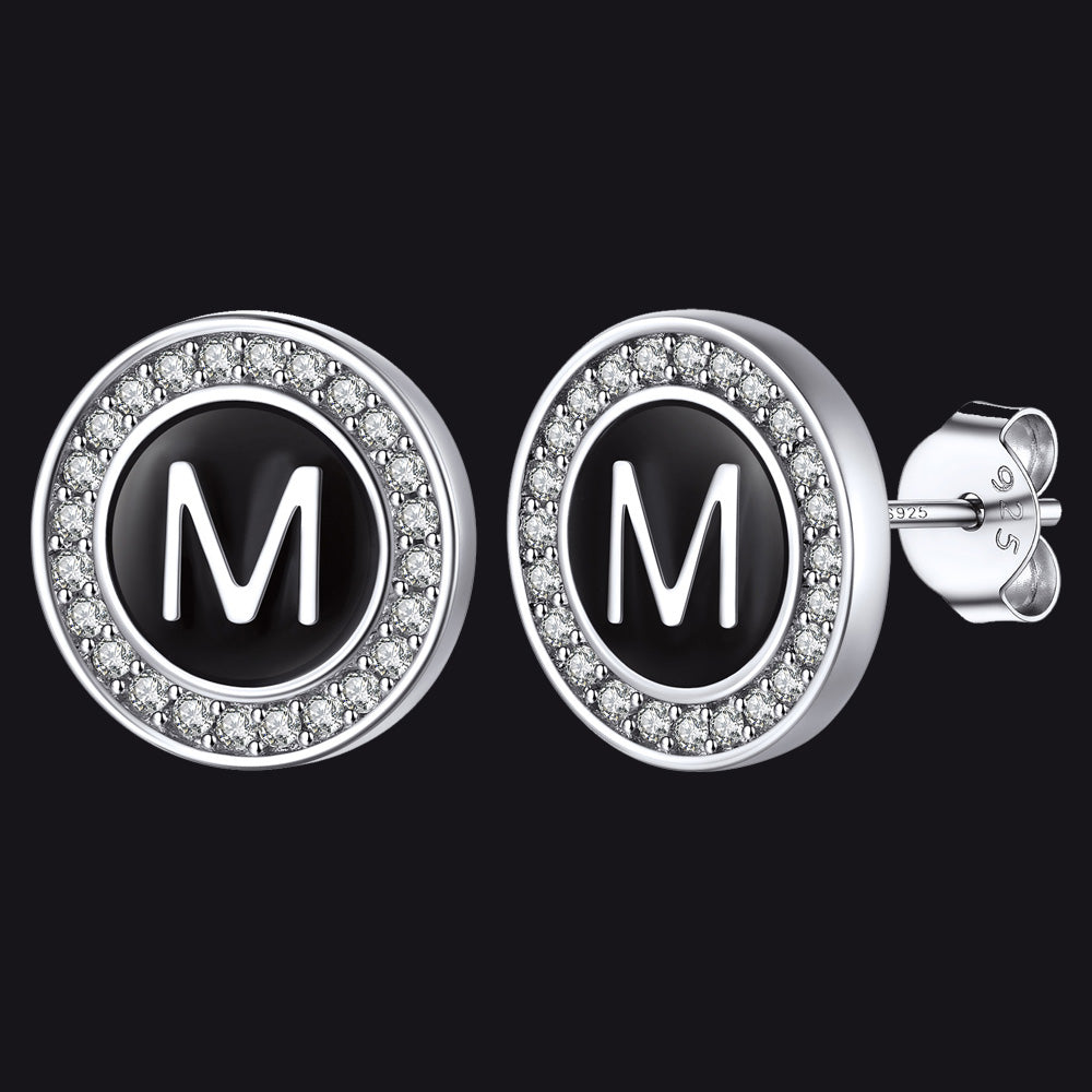 Personalized Black Initial Letter Stud Earrings for