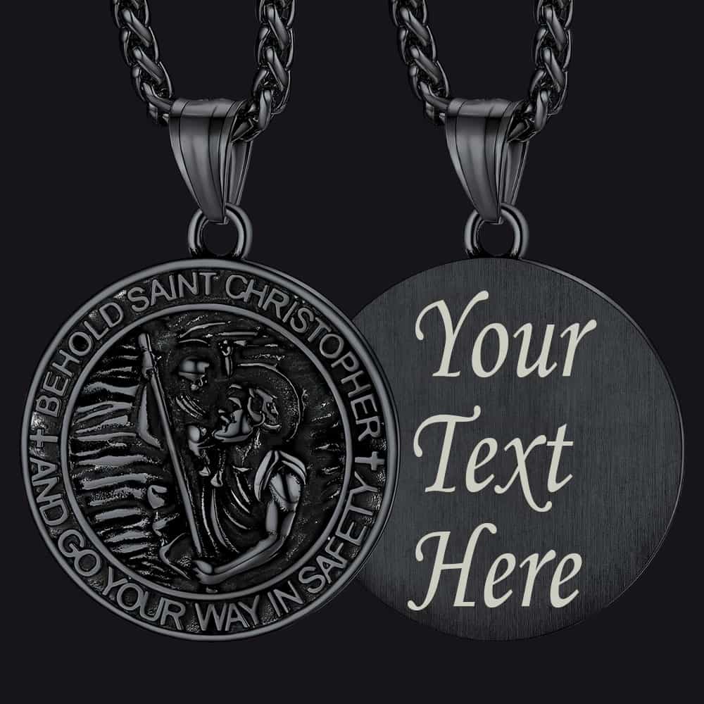 Engraved Saint Christopher Medal Pendant Necklace for