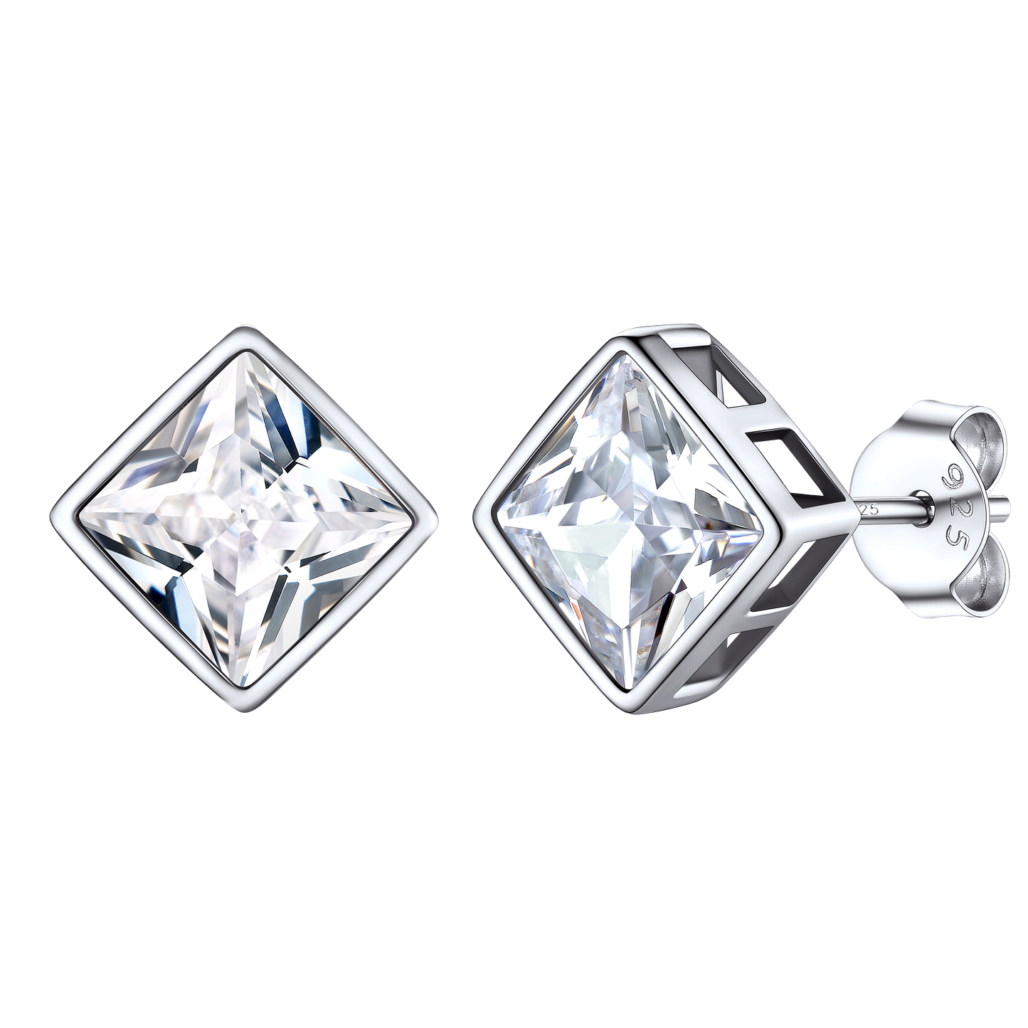 Flash Square Stud Earrings 5mm 7mm Width Sterling Silver
