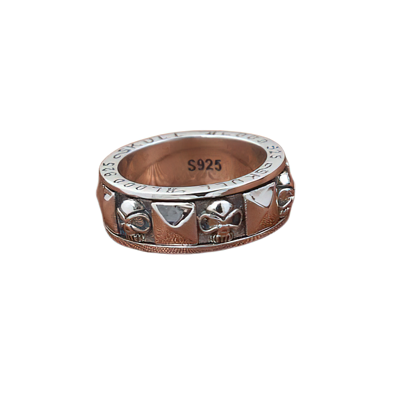 Alternative Stylish 925 Sterling Silver Ring of Skull Rotate / Gothic Jewelry