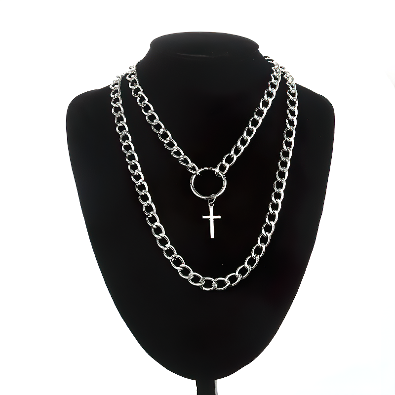 Alternative Necklace With Lock / Layered Chain Punk Jewellery / Metal Jewellery Accessories
