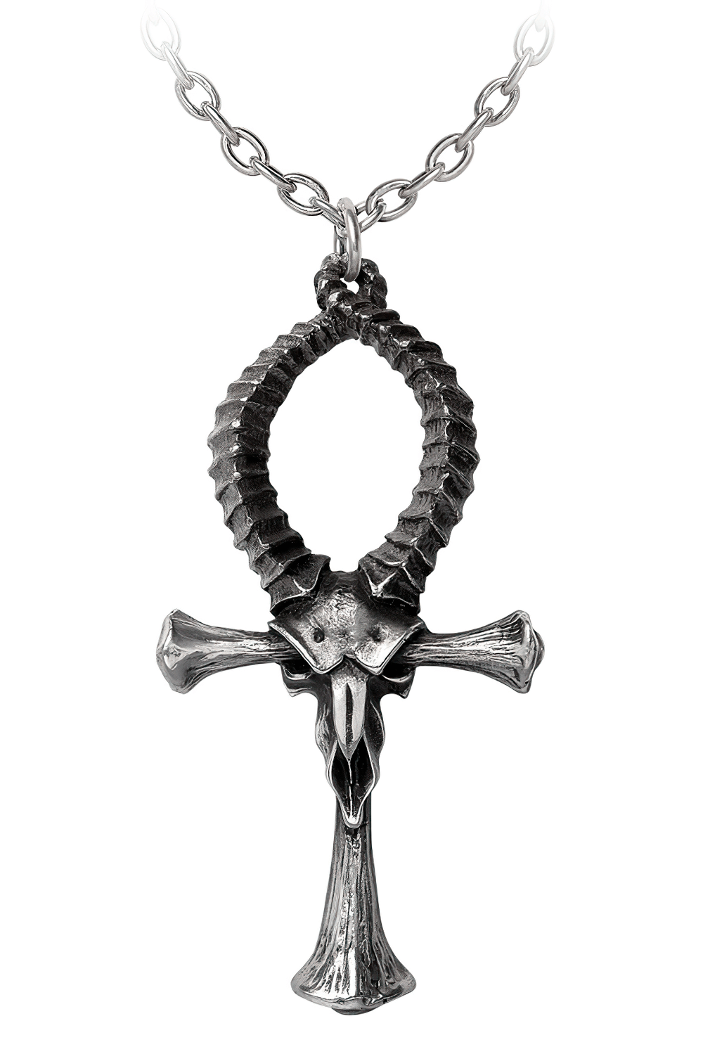 Ankh of Ammon Pendant With Ram Skull and Bone Design