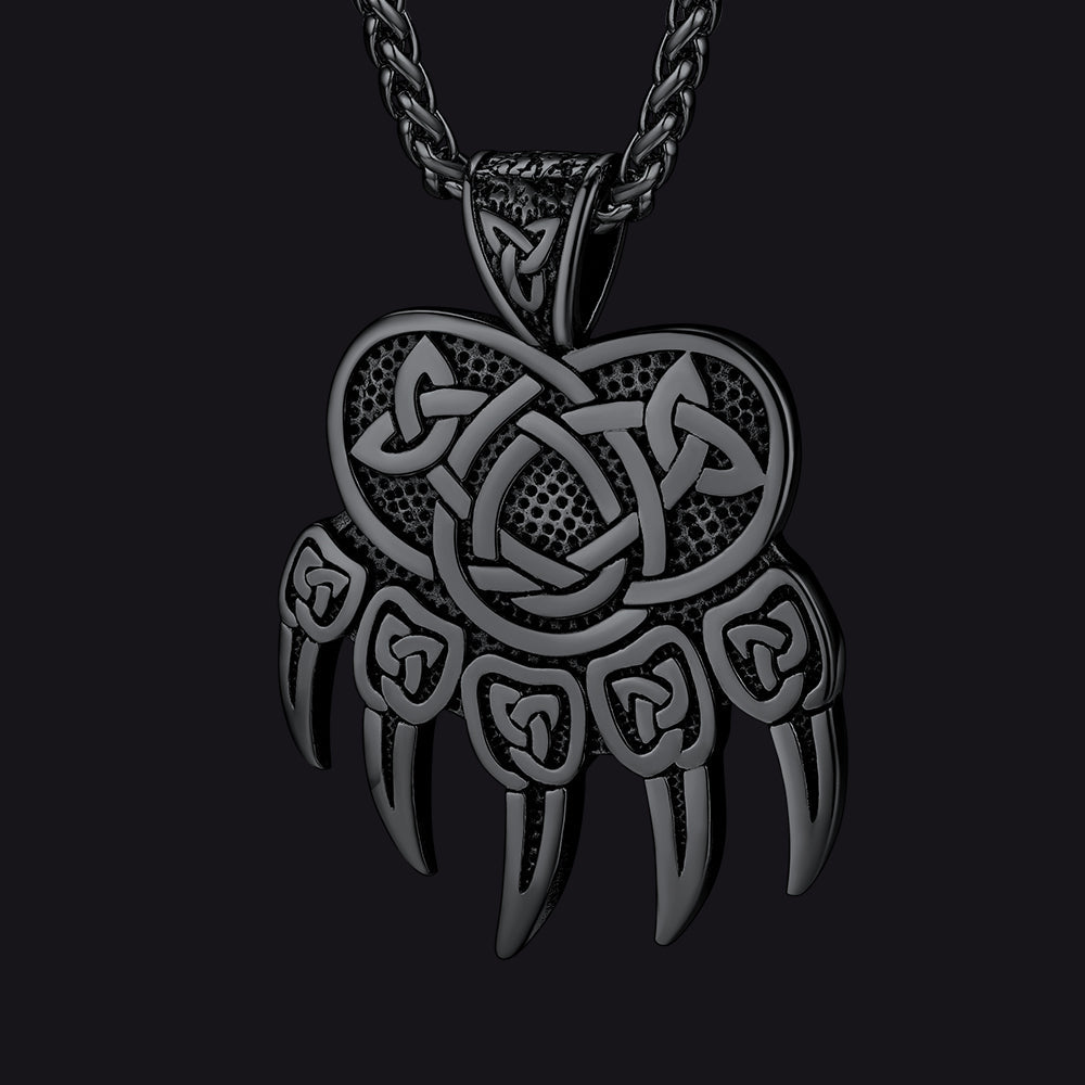 Viking Bear Paw Necklace With Celtic Knot for