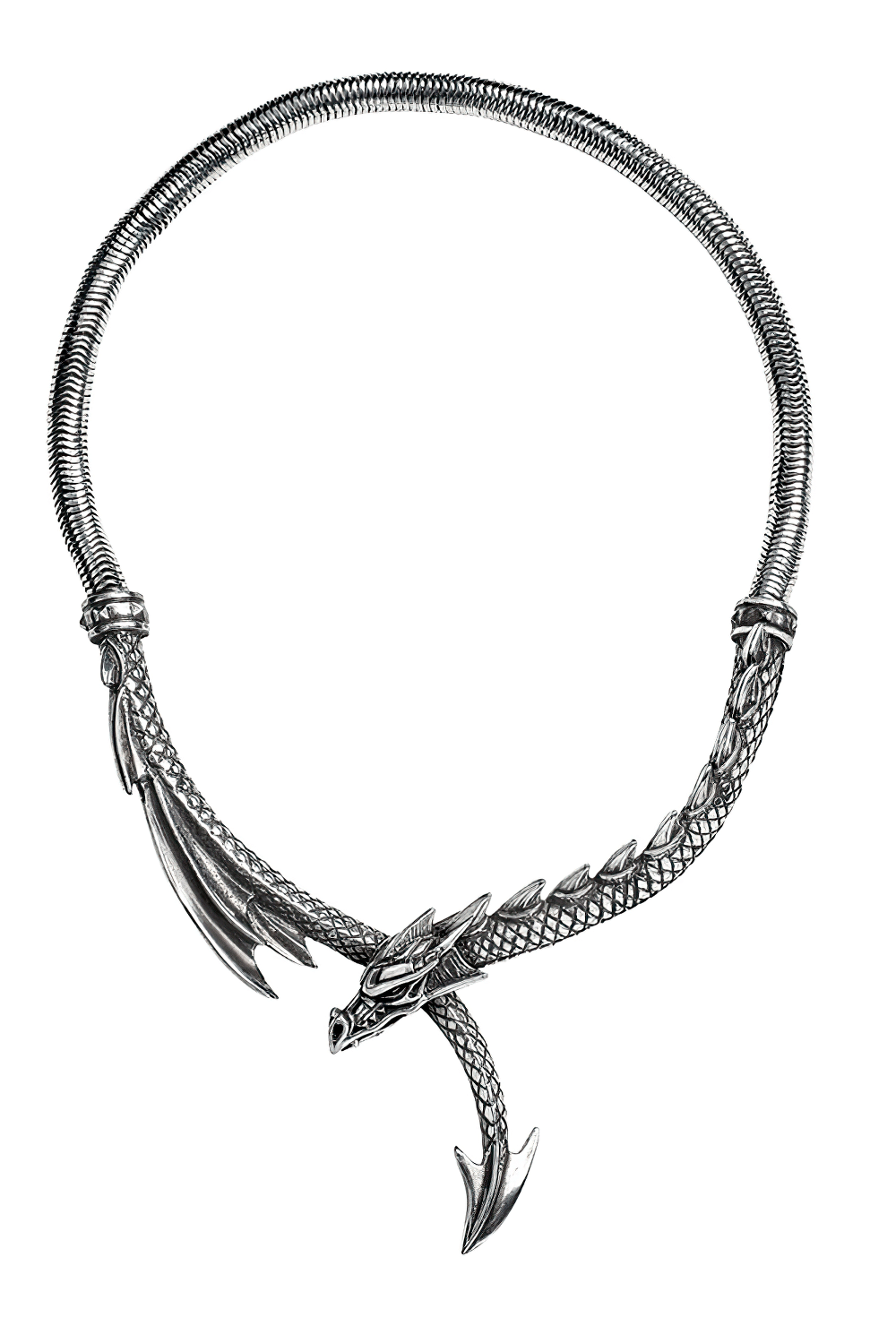 Dragon Necklace With Spined Tail and Pewter Finish