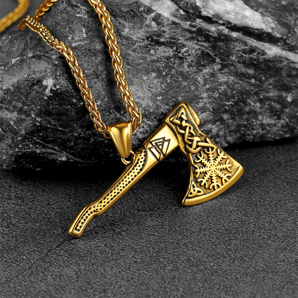 Norse Viking Axe Necklace With Compass for