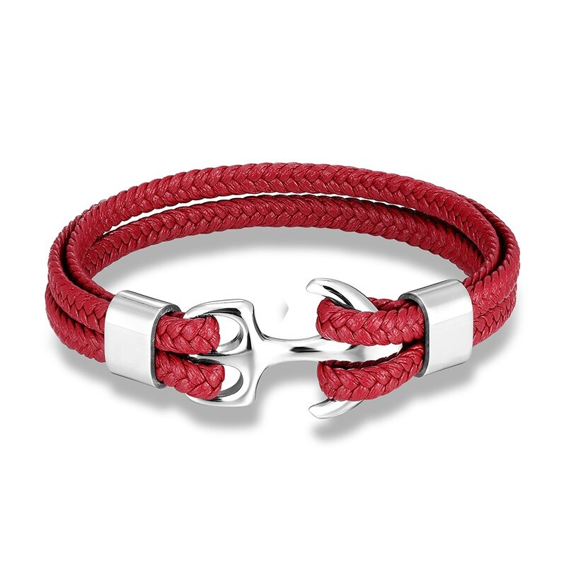 Rope Bracelets With Stainless Steel Anchor / Genuine Leather Bracelets for and