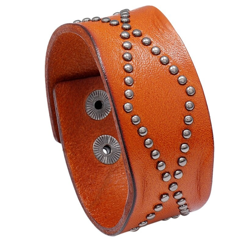 Wide Leather Bracelet / Black Brown Color Bangles / Punk Cuff