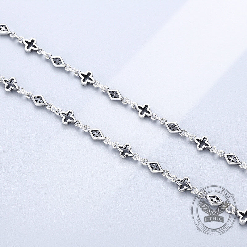 Fashionable Mosaic Square Cross Sterling Silver Necklace