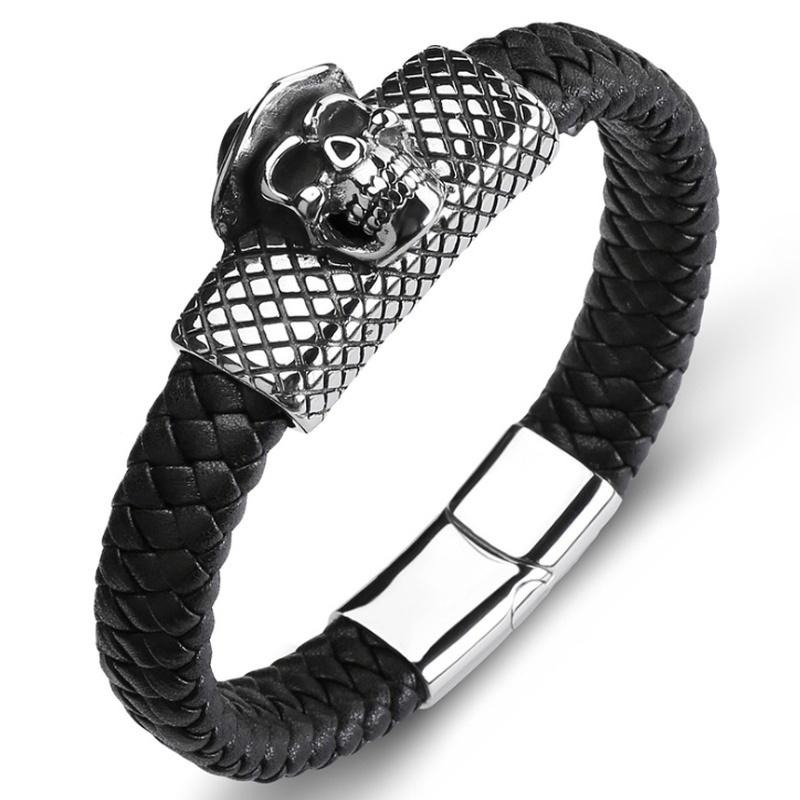 Glamour Leather Skull Bracelet With Magnet Clasp / Punk Rock Style Accessories