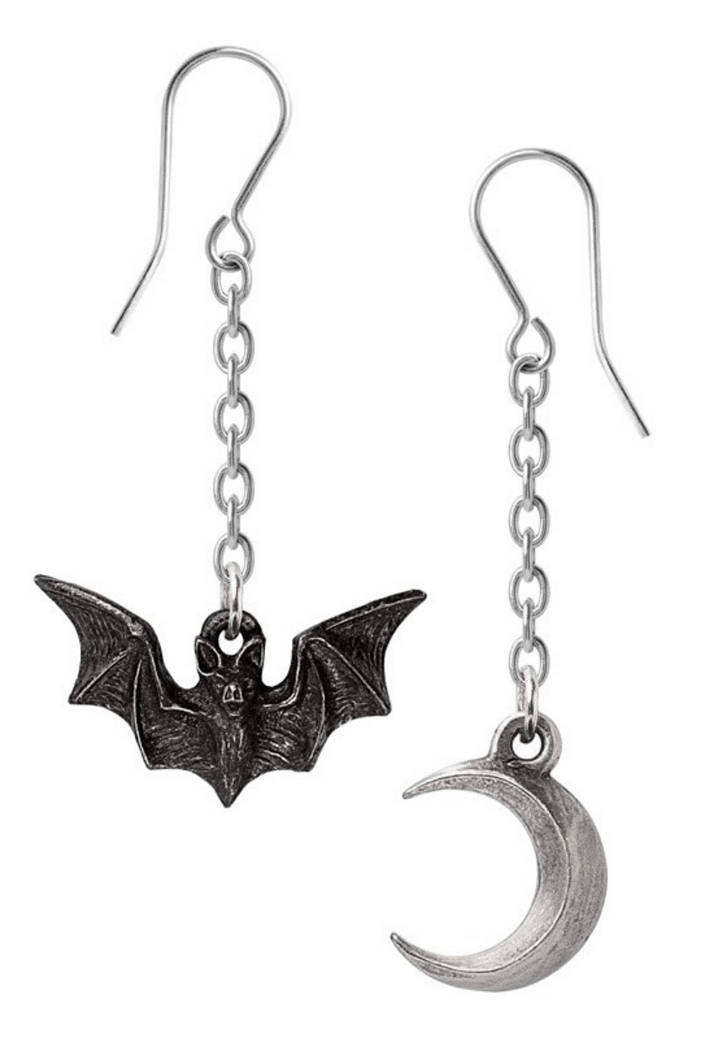 Gothic Bat and Moon Drop Earrings - Night Sky Jewelry