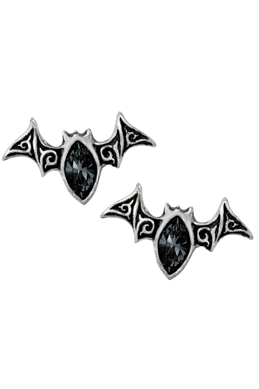 Gothic Bat Stud Earrings With Black Diamond Crystal