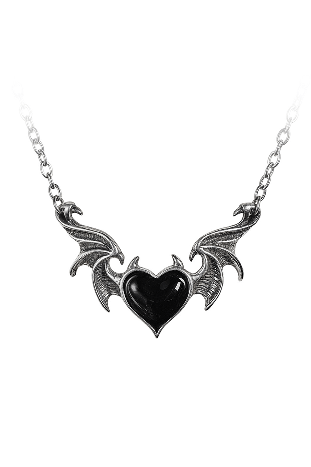 Gothic Demon Heart Necklace With Black Enamel Wings