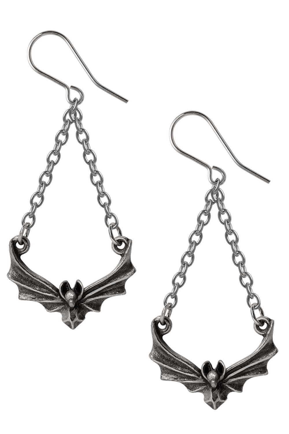 Gothic Night Bat Drop Earrings With Chain Design