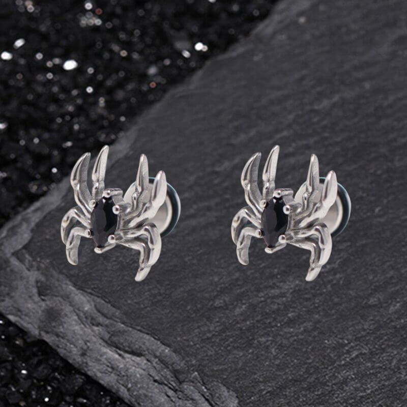 Gothic Black Gem Spider Stainless Steel Animal Earrings
