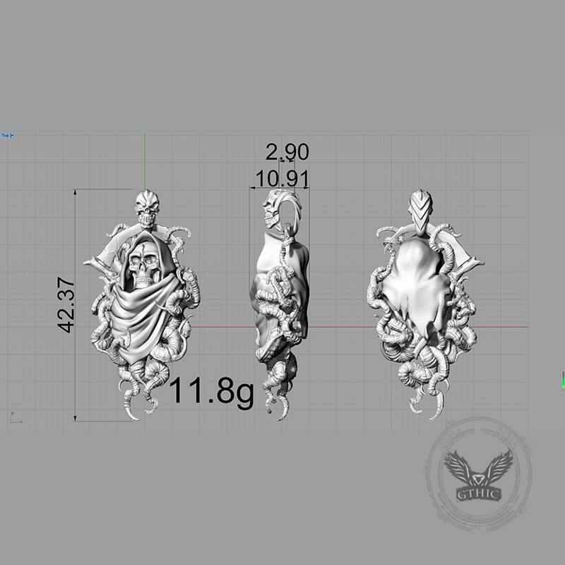 Gothic Skull Tentacle Demon Sterling Silver Pendant
