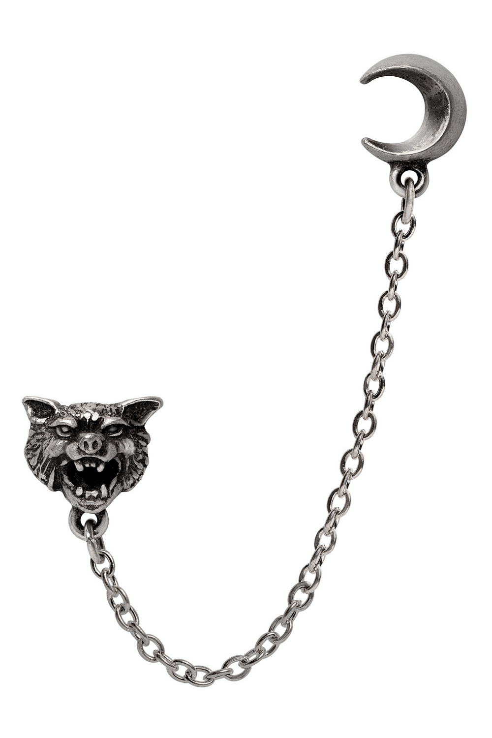 Howl Stud Earring With Moon and Wolf in Pewter