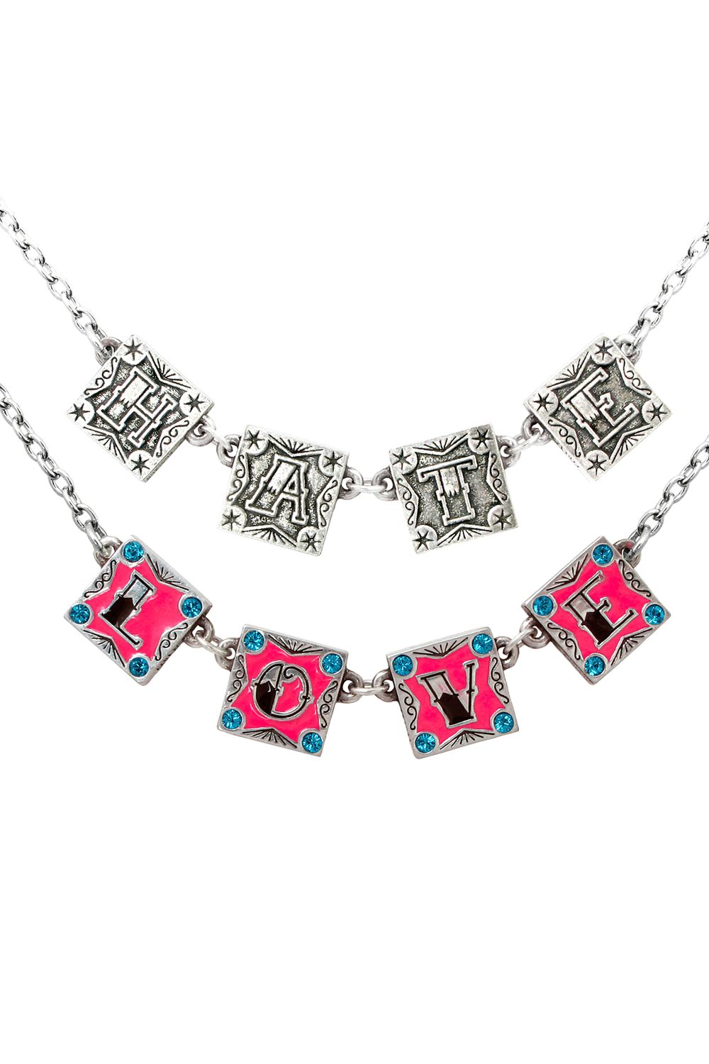 Love and Hate Necklace With Swarovski Crystals and Enamel