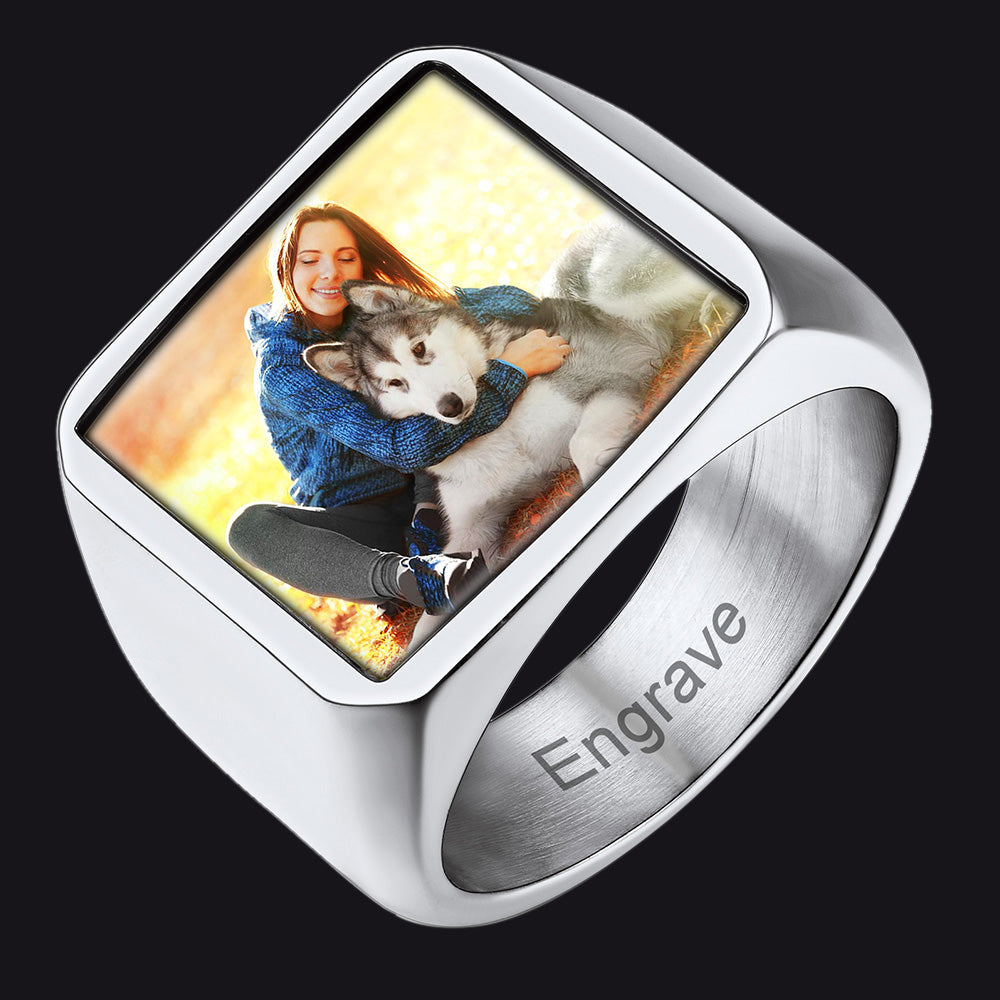 Customized Square Picture Signet Ring With Photo for