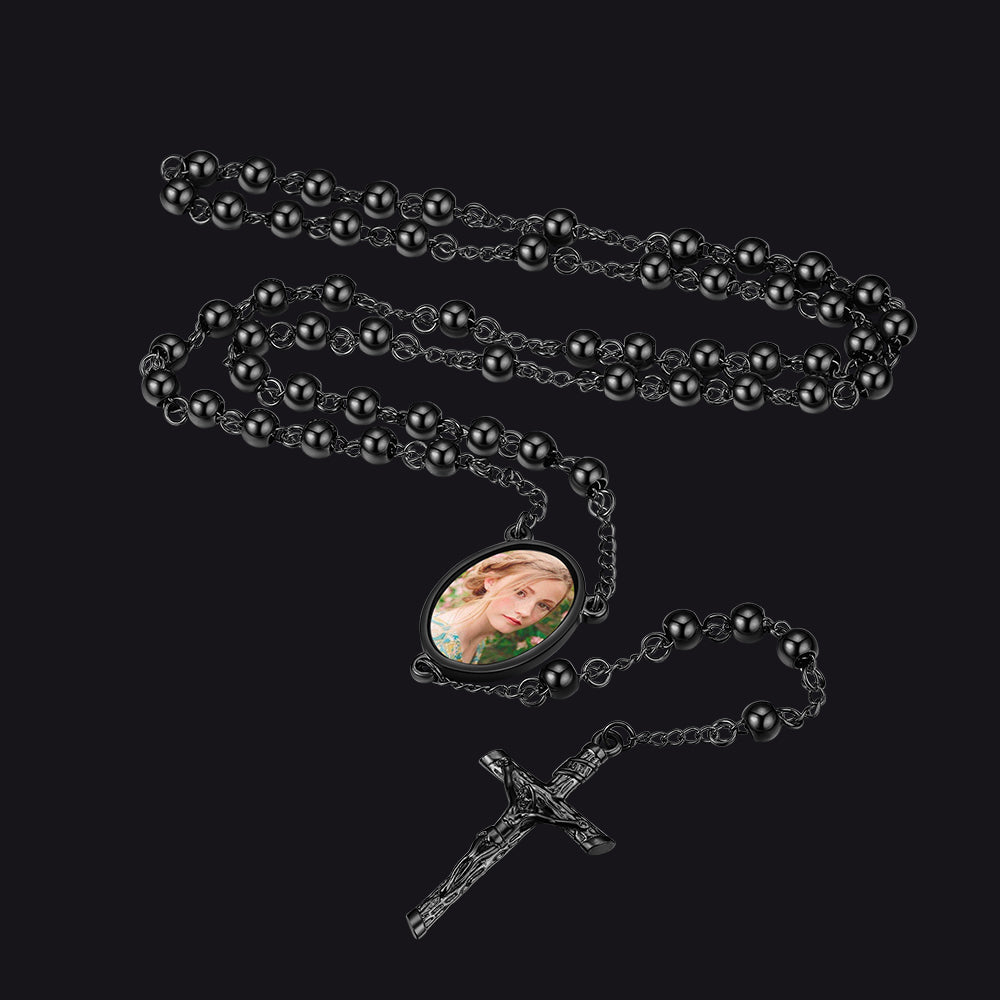 Customized Rosary Beads Cross Necklace With Picture for