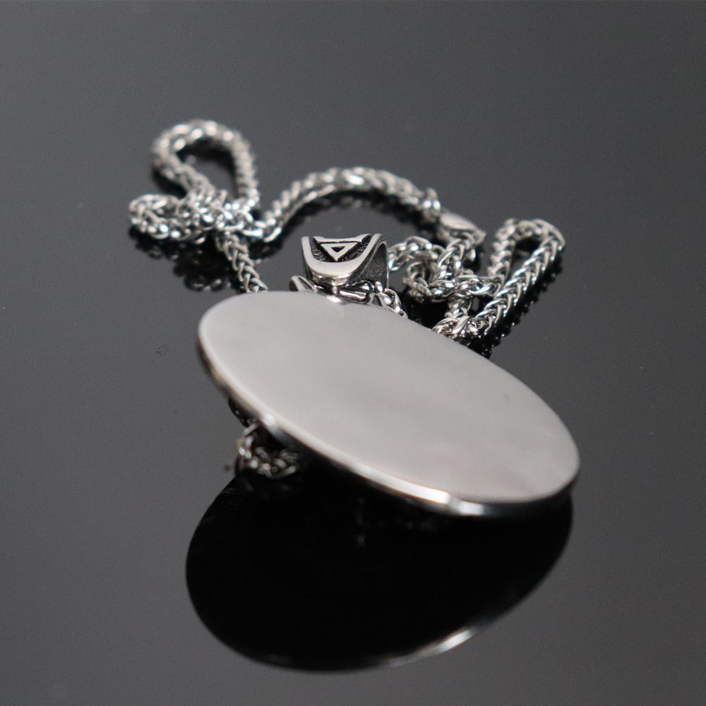 Stainless Steel and Necklace Pendant / Slavic Amulet With Black Sun and Wolf