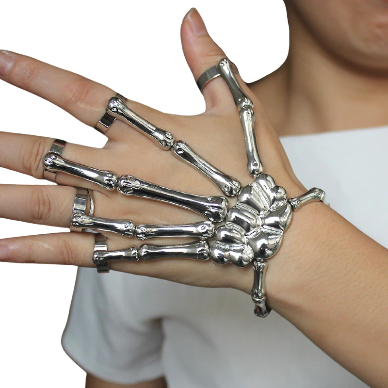 Steampunk Bracelet for and / Gothic Hand Skeleton Bracelets / Elasticity Adjustable Bracelet