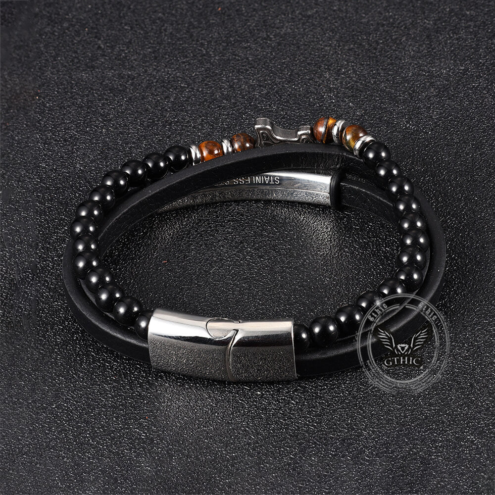 Thor's Hammer Agate Tiger Eye Stainless Steel Bracelet