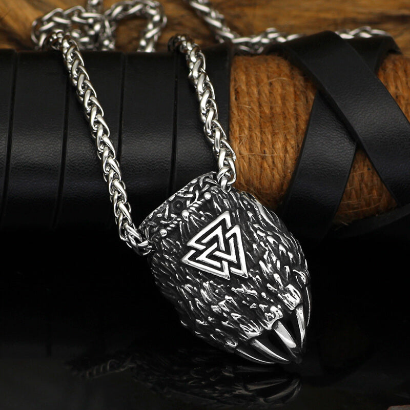 Viking Triangle Rune Bear Paw Stainless Steel Pendant